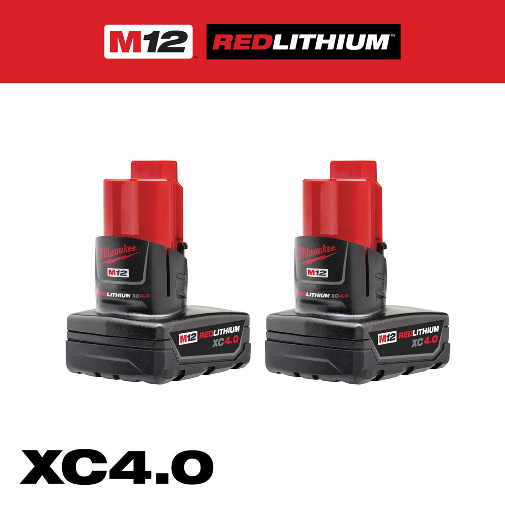 Used - Milwaukee M12 12V Lithium-Ion XC Extended Capacity 4.0 Ah Battery 2-Pack w/PACKOUT Compact Wall Plate & M12 Battery Rack