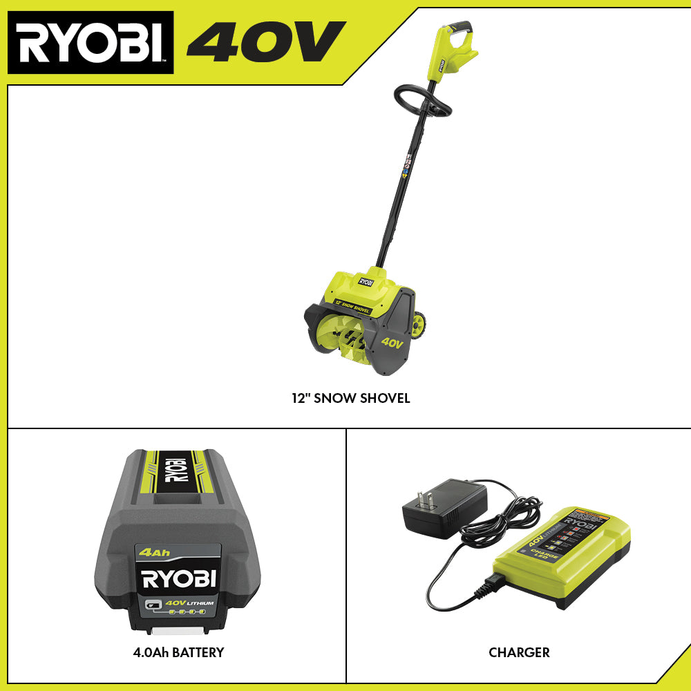 Used - RYOBI 40V Cordless 12-inch Wheeled Snow Shovel (Tool-Only)
