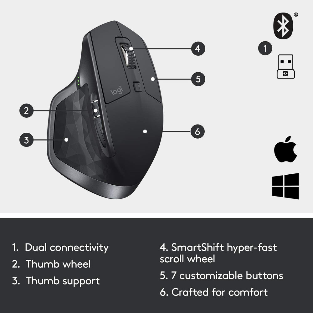 Refurbished - MX MASTER 2S WIRELESS MOUSE-GRAPHITE-BT- 910-005965