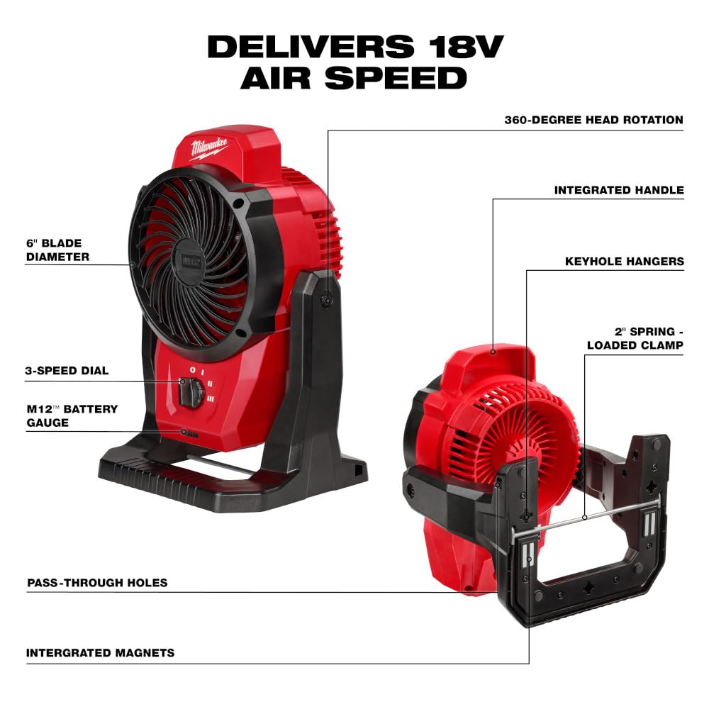 Used - Milwaukee M12 12-Volt Lithium-Ion Cordless Jobsite Fan (Tool-Only)