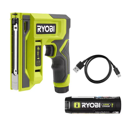 Used - RYOBI USB LITHIUM 4-in-1 Stapler/Nailer Kit with 3.0 Ah Battery and Charging Cable