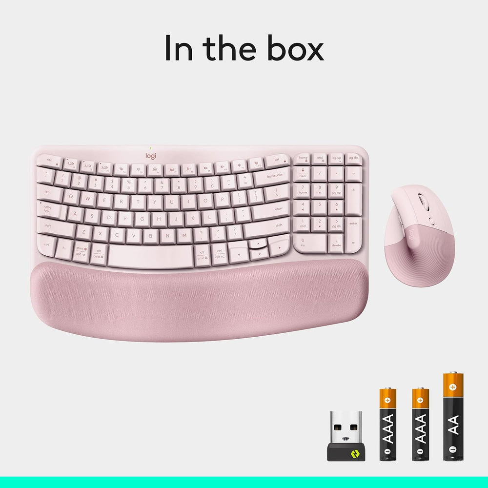 Refurbished - Wave Keys & Lift Vertical Mouse Combo - Rose