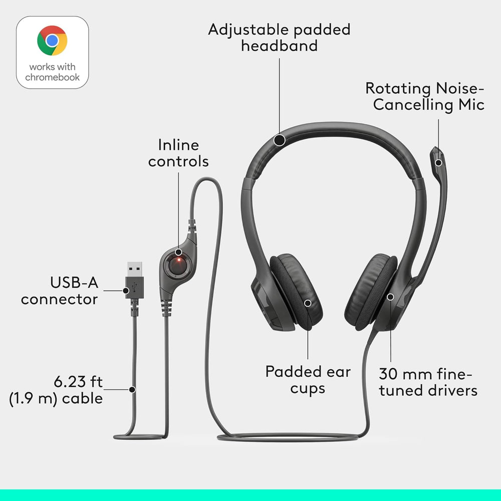 Refurbished - Logitech H390 USB Headset with Noise-Cancelling Microphone - 16 Pack