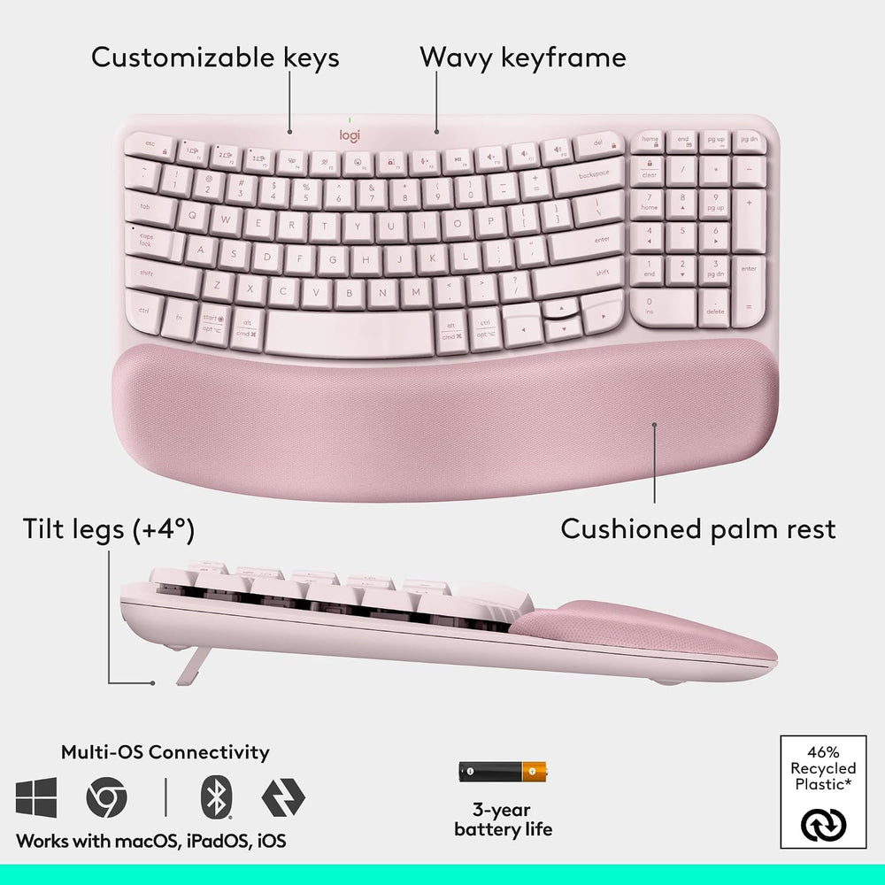 Refurbished - Wave Keys & Lift Vertical Mouse Combo - Rose