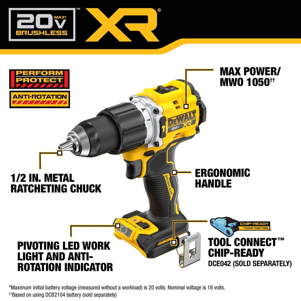 Open Box - DEWALT 20V XR Brushless Cordless 1/2 in. Hammer Drill (Tool-Only)