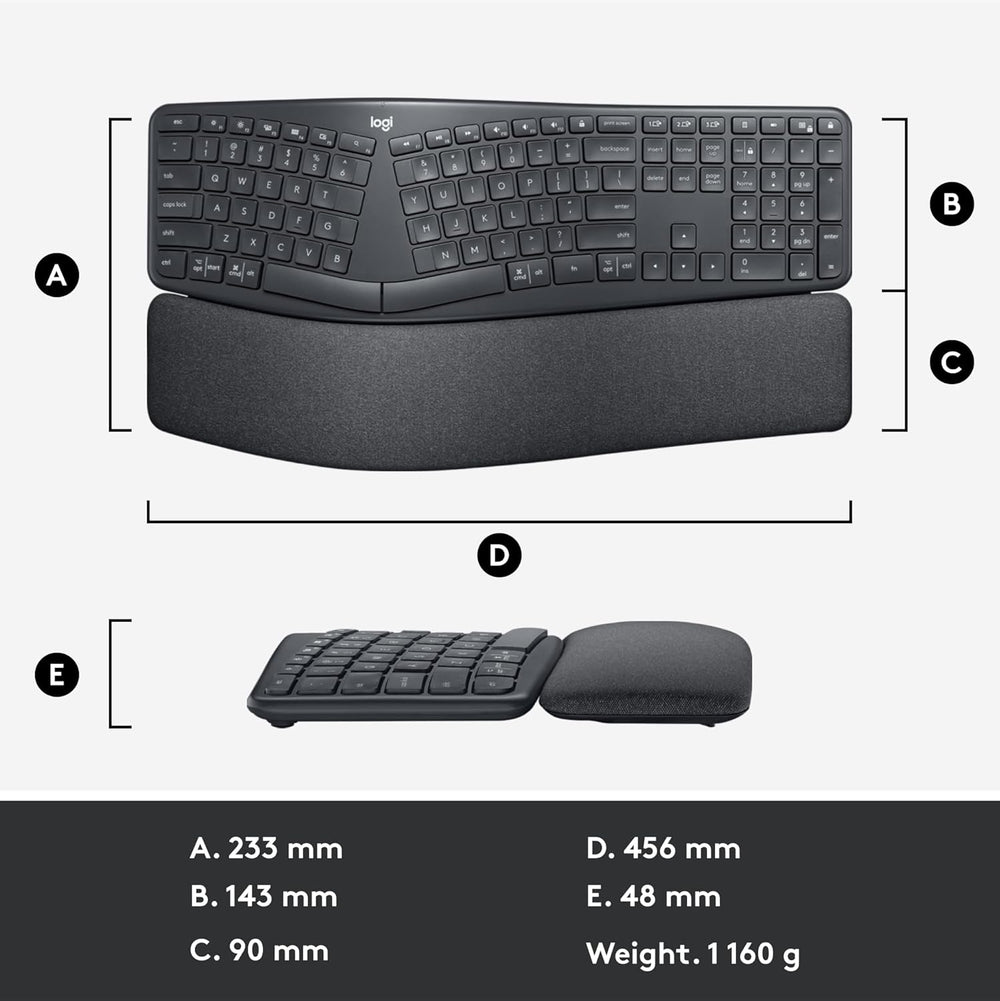 Refurbished - Logitech ERGO K860 920-009166 Black 2.4 GHz Bluetooth Split Keyboard