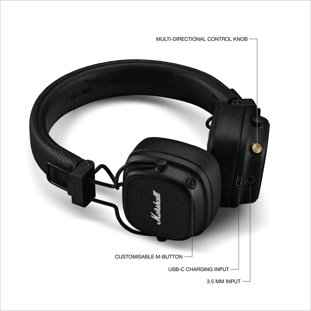 Certified Refurbished - Marshall - Major V Wireless On-Ear Headphones - Black MarshallBullseye Deals
