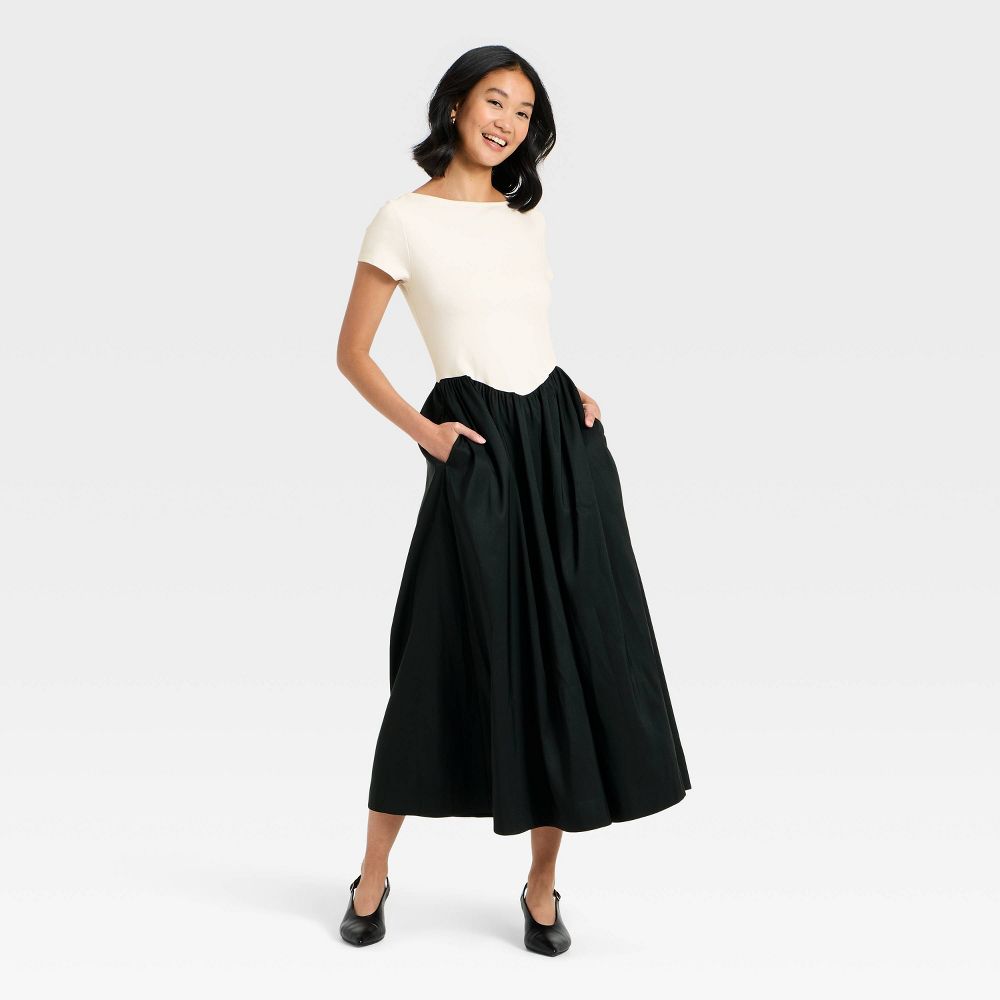 Open Box - Women's Backless Knit Maxi Dress - A New Day™ Cream/Black XS