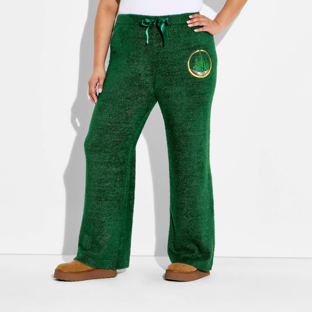 New - Wicked x Katie Kime Women's Graphic Sweater Pants - Emerald Green 1X