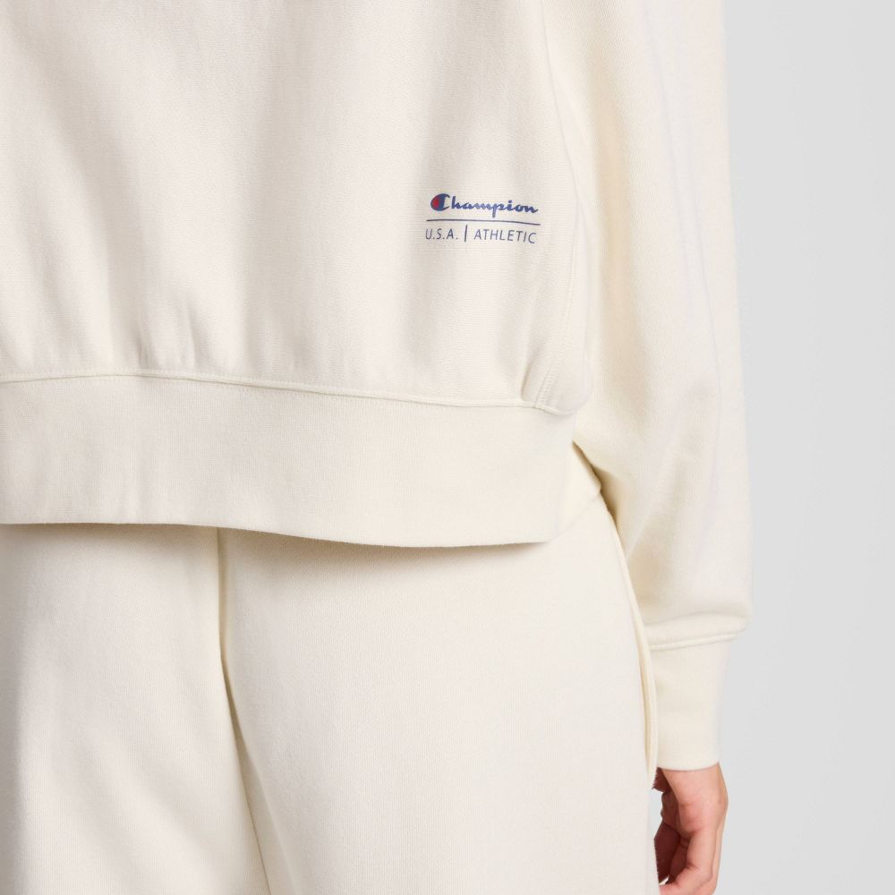 New - Champion Women's Cropped Fleece Zip-Up Sweatshirt - Cream XL