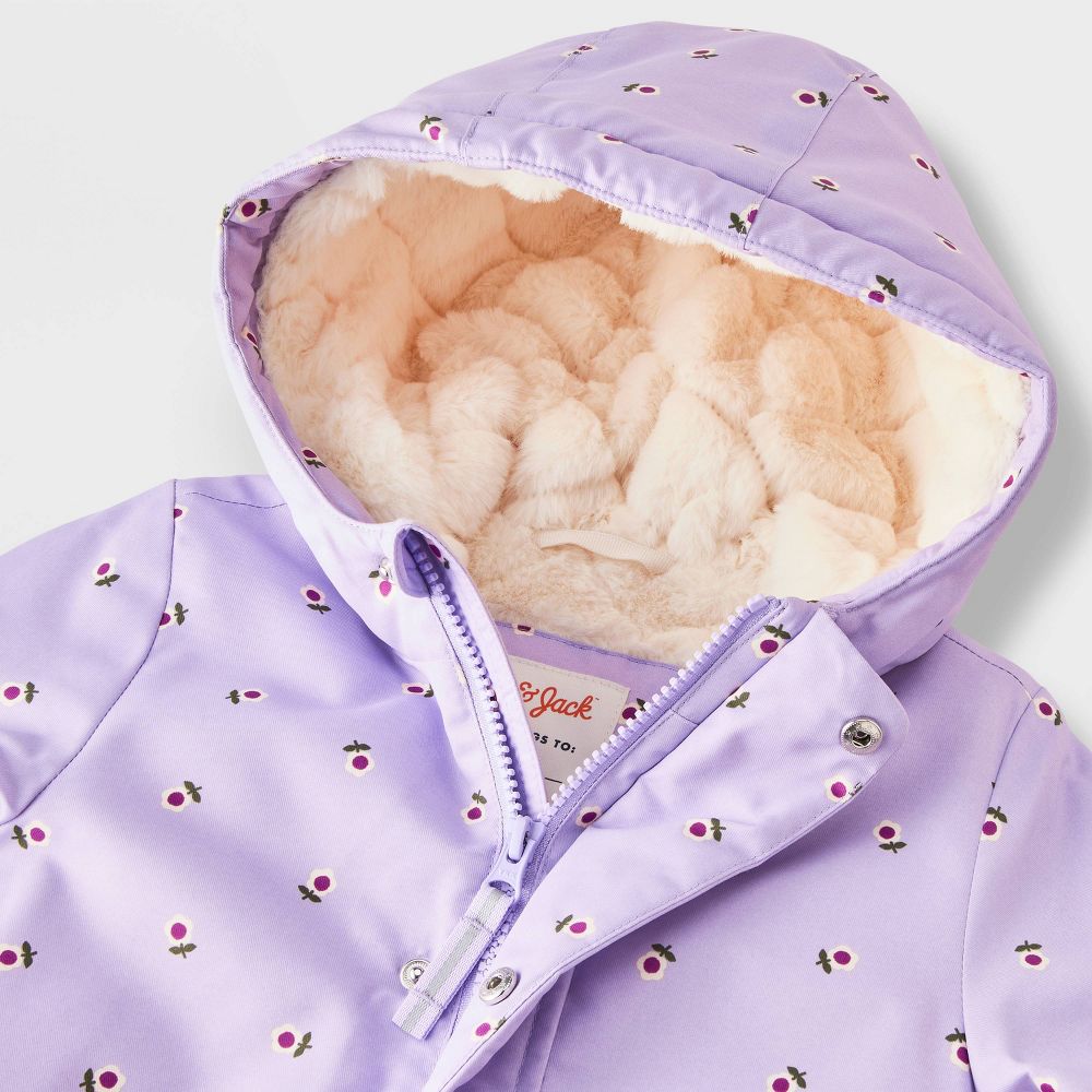 New - Toddler Girls' Hooded Floral Printed Parka Jacket - Cat & Jack™ Lavender 12M