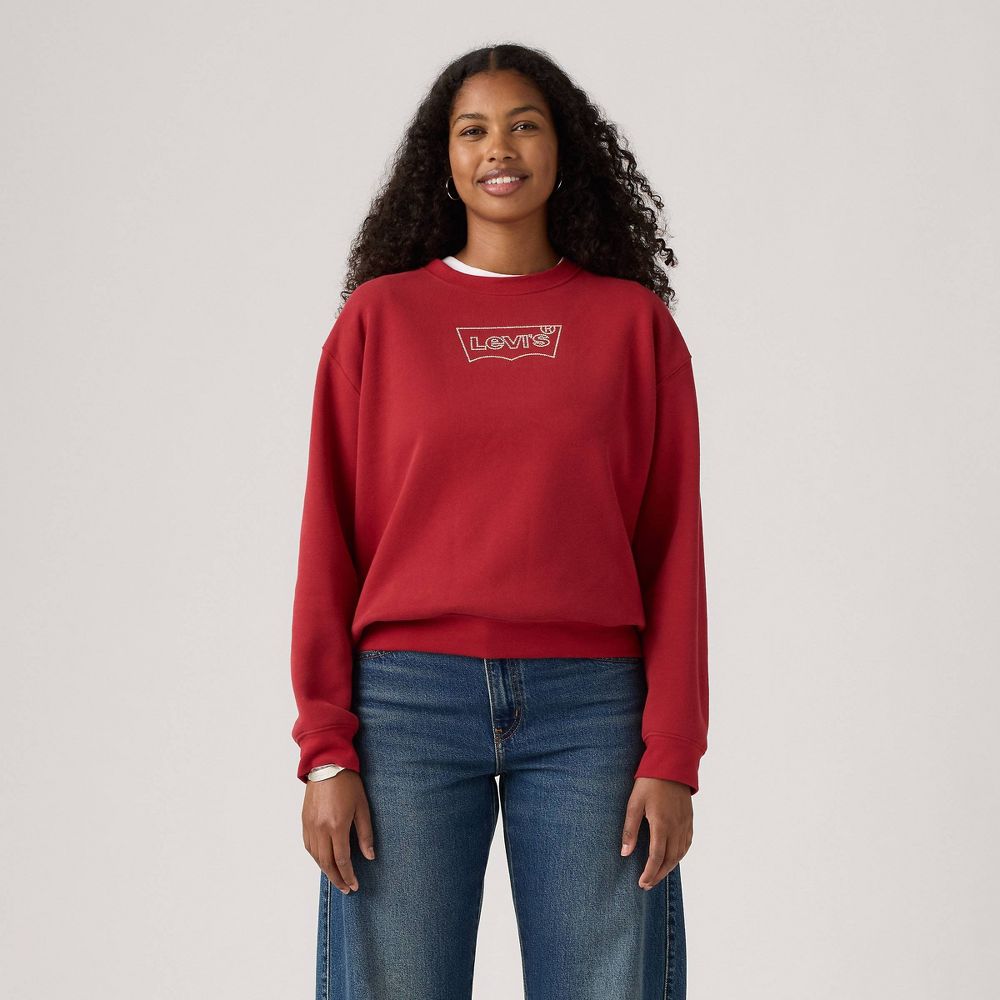 New - Levi's® Women's Graphic Everyday Crew Shirt - Rhinestone Logo True Red L