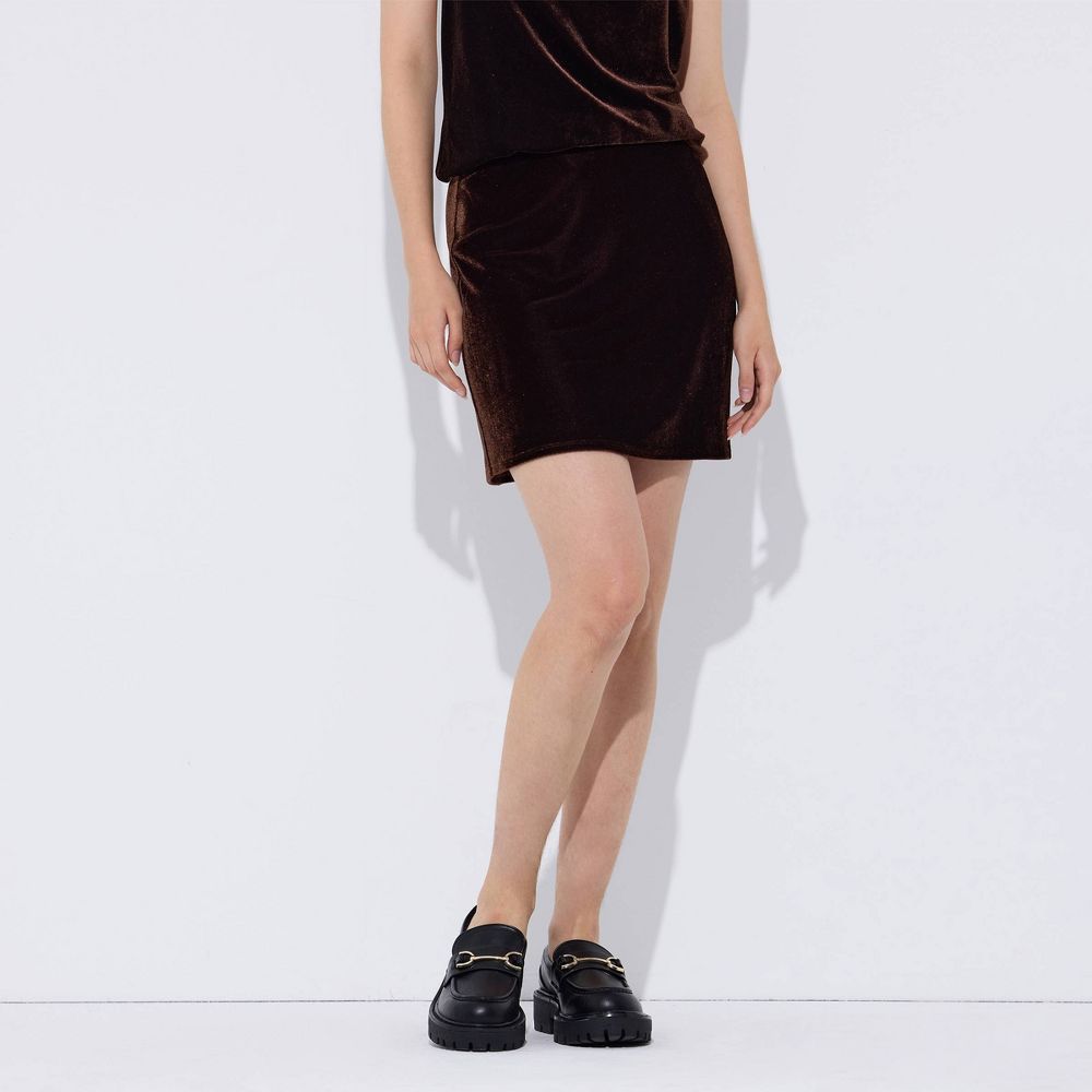 New - Women's Velvet Mini Pull-On Skirt - Wild Fable™ Brown S