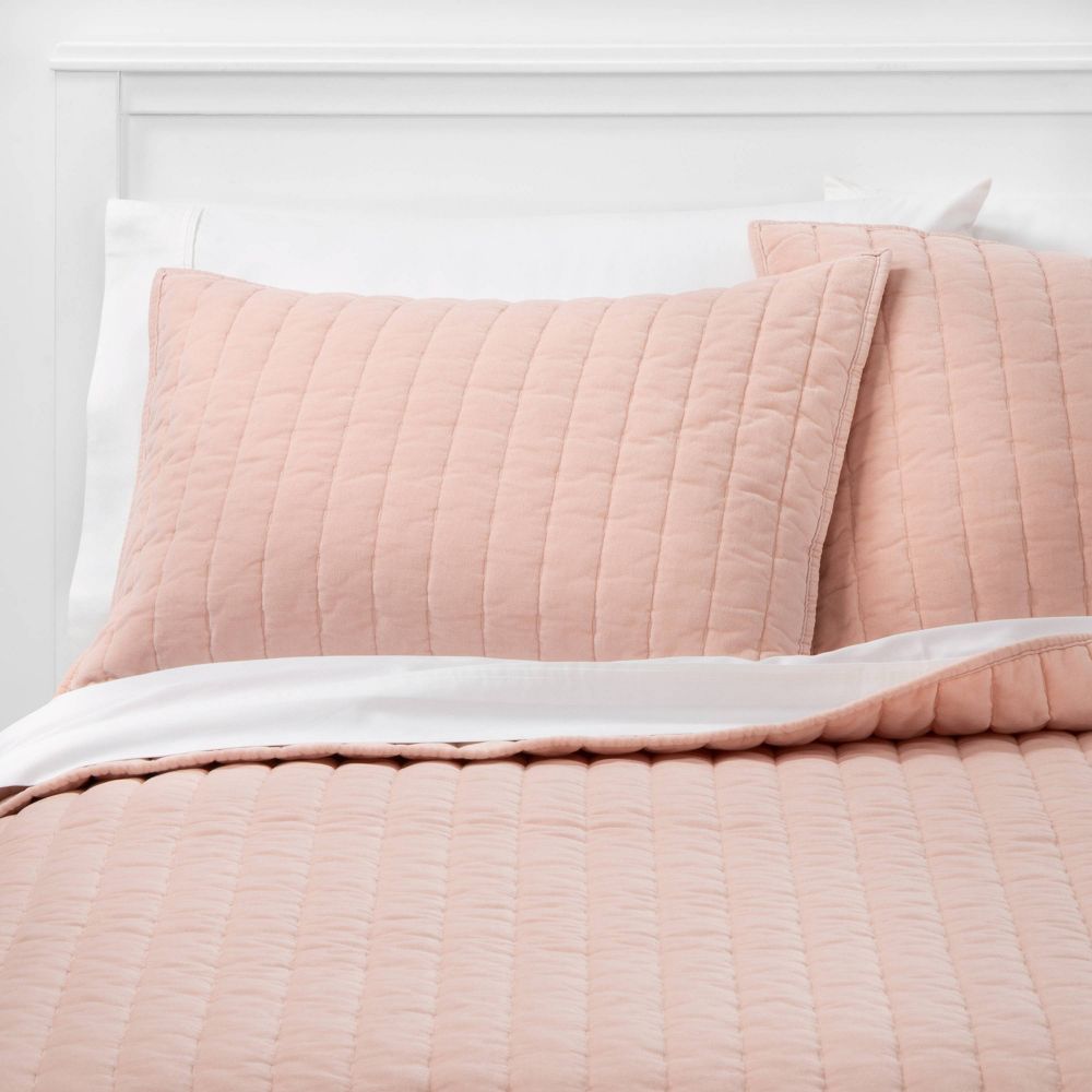New - King Channel Stitch Velvet Quilt Sham Soft Blush - Threshold™: OEKO-TEX Certified, Cotton Backing, Machine Washable