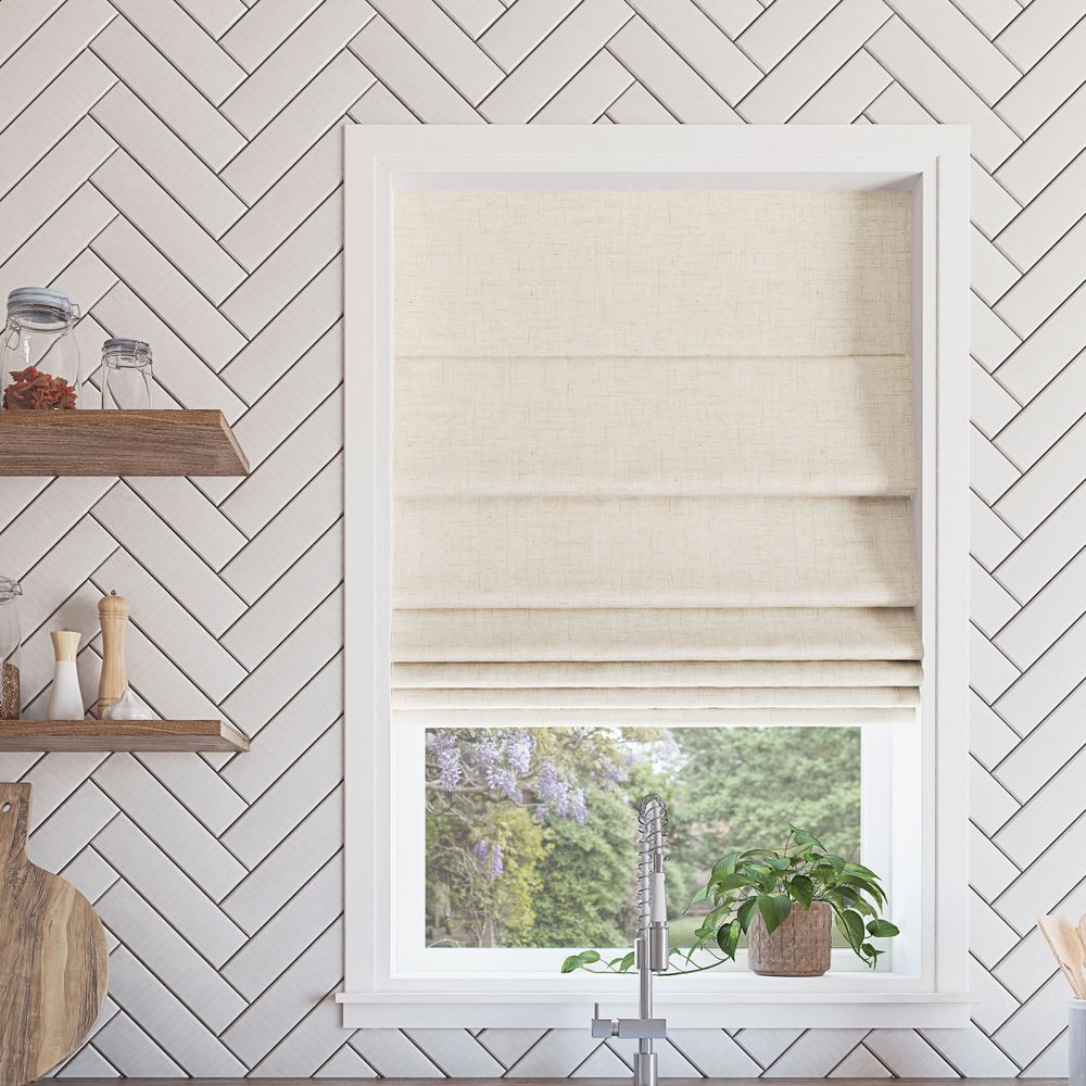 Open Box - 23"x64" Sun Zero Somerton Textured 100% Blackout Cordless Roman Shade Linen