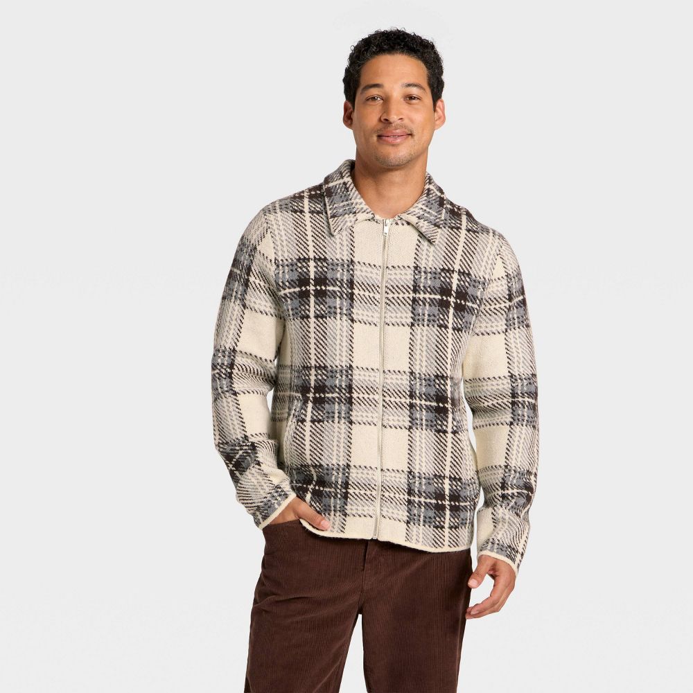 New - Men's Plaid Sweater Jacket - Goodfellow & Co™ White XXL