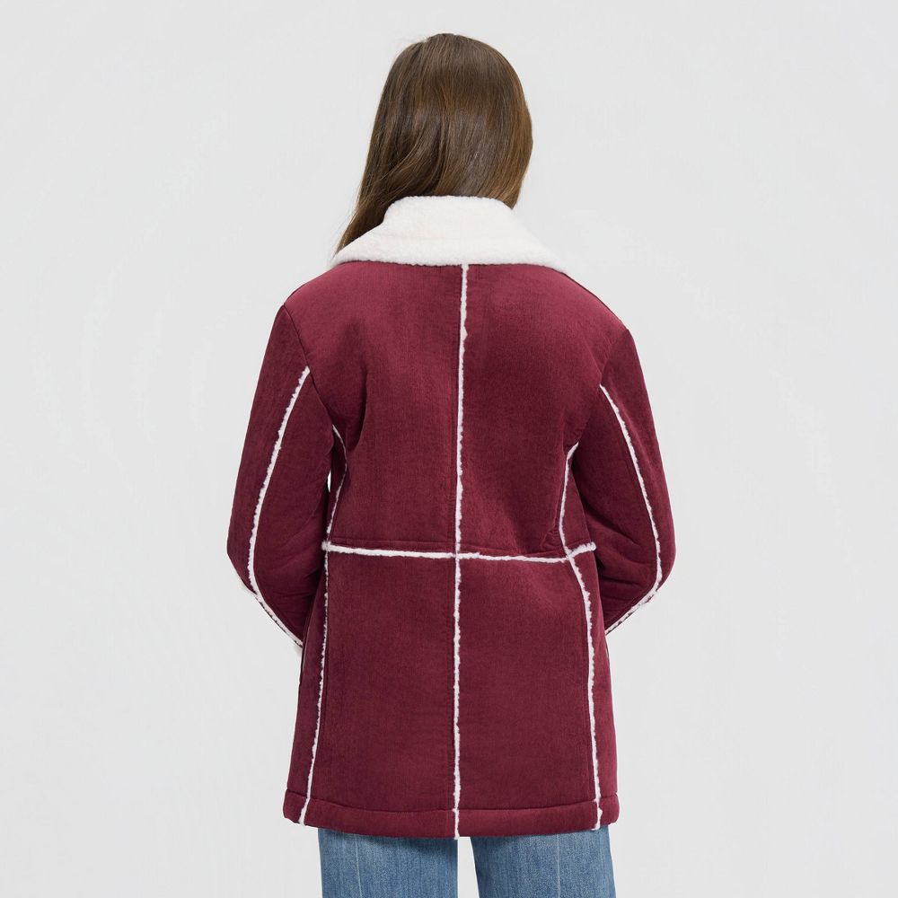 New - Women's Corduroy Shearling Faux Fur Jacket - Universal Thread™ Burgundy XXL
