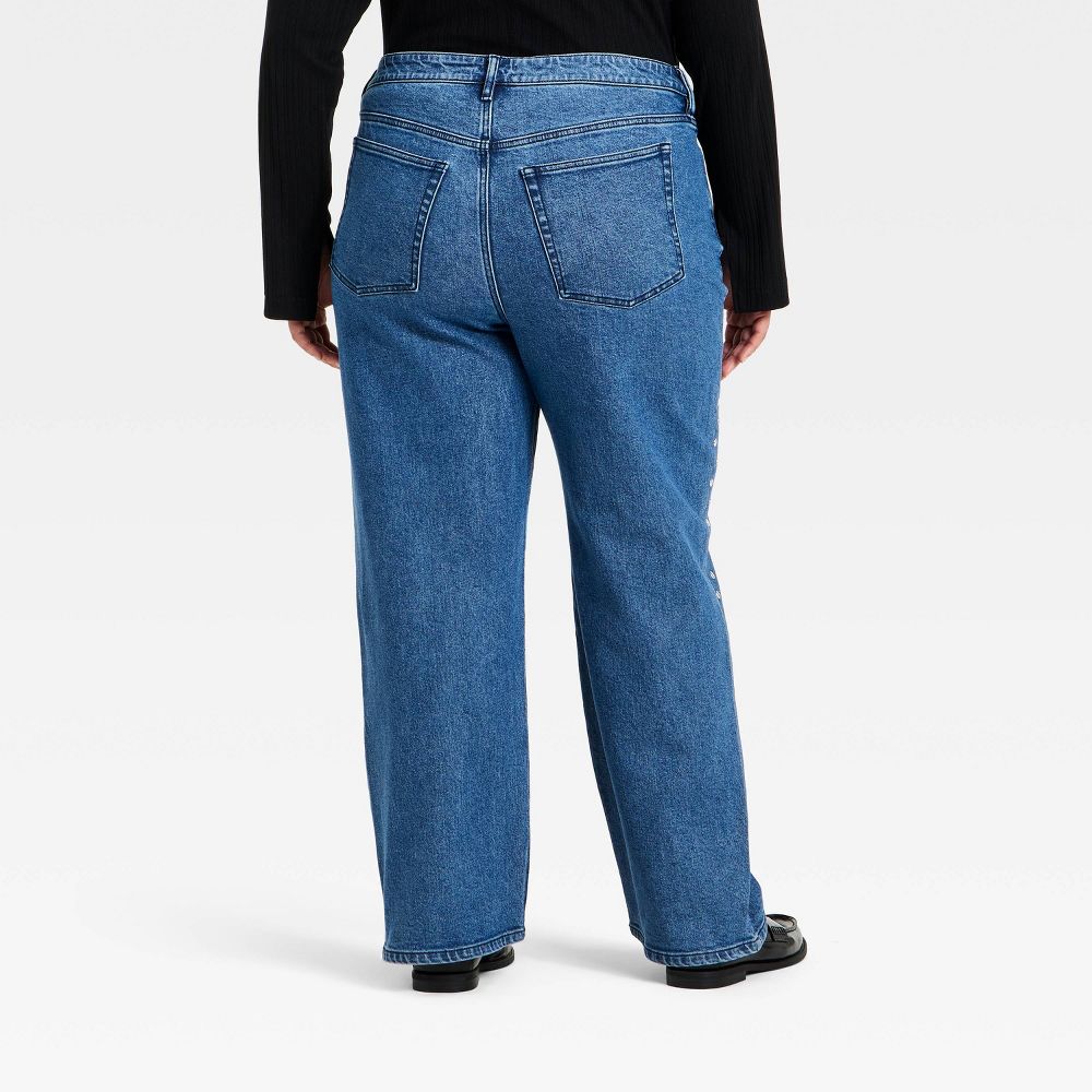 New - Women's Straight Leg Embellished Jeans - Ava & Viv™ Medium Wash 22