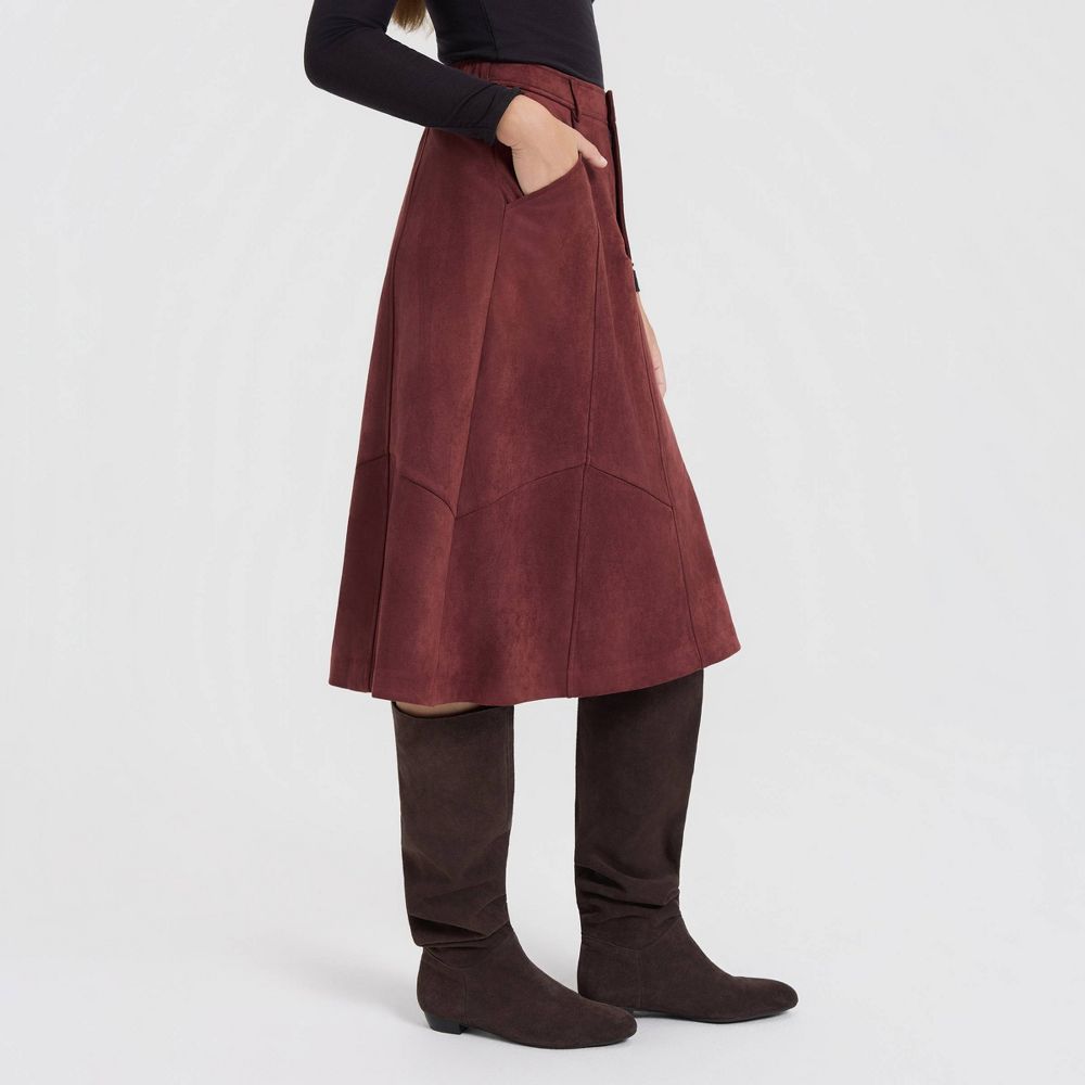 New - Women's Faux Suede Knit Midi A-Line Skirt - Universal Thread™ Burgundy XXL