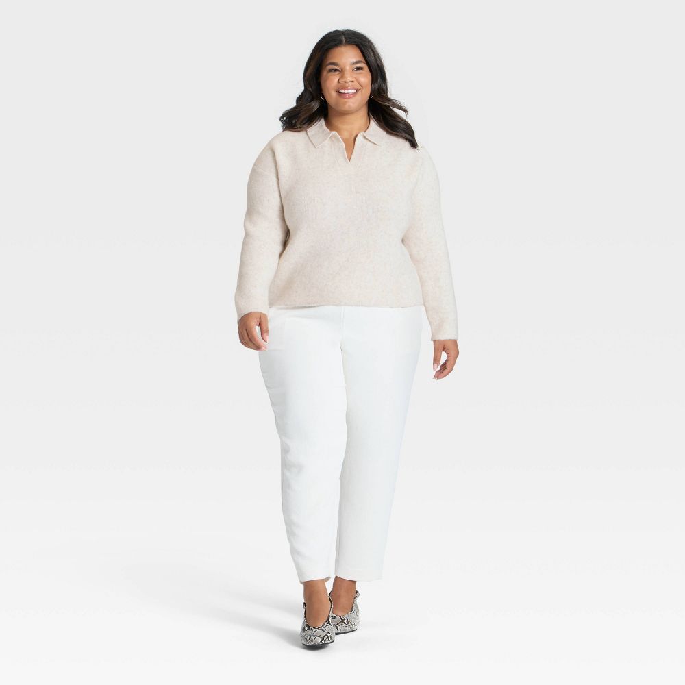 New - Women's Long Sleeve Polo Collar Cozy Knit Polo Sweater - A New Day™ Oatmeal 3X