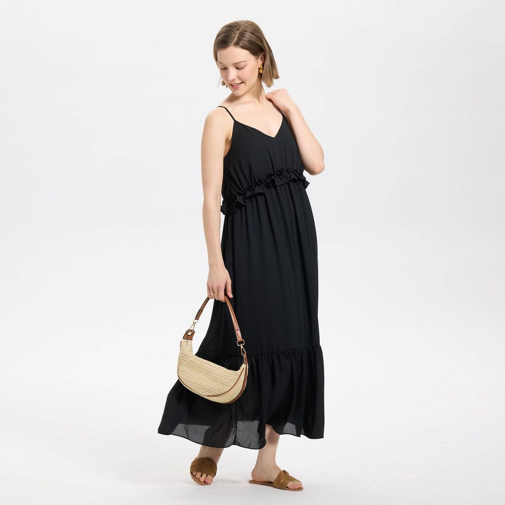 New - Women's Tiered Midi A-Line Dress - A New Day™ Black XL