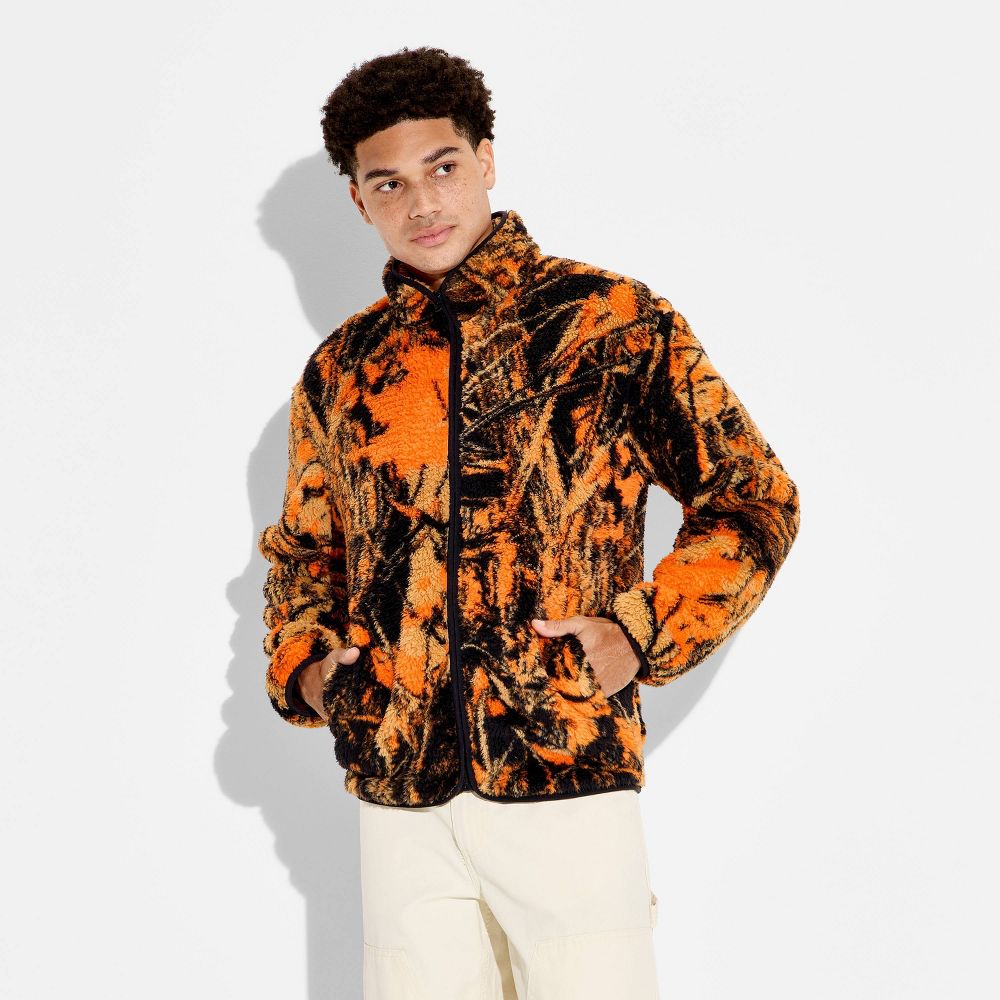 New - Men's Plaid High Pile Fleece Shirt - Original Use™ Orange Camo S