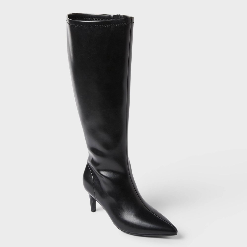 New - Women’s Nelly Under Knee Heeled Boots with Memory Foam Insole - A New Day™ Black 5W