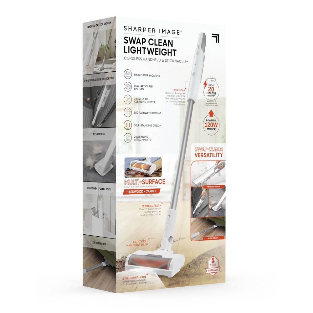 New - Sharper Image Swap Clean Lightweight Cordless Handheld & Stick Vacuum Gray