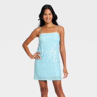 New - Women's Sequin Mini Shift Dress - A New Day™ Light Blue S