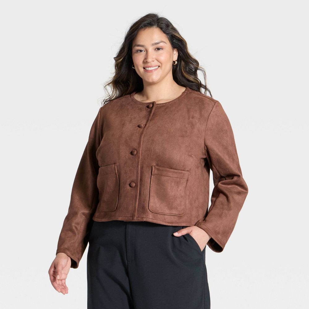 New - Women's Faux Suede Lady Jacket - A New Day™ Brown 4X