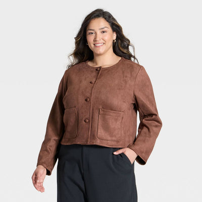 New - Women's Faux Suede Lady Jacket - A New Day™ Brown 4X