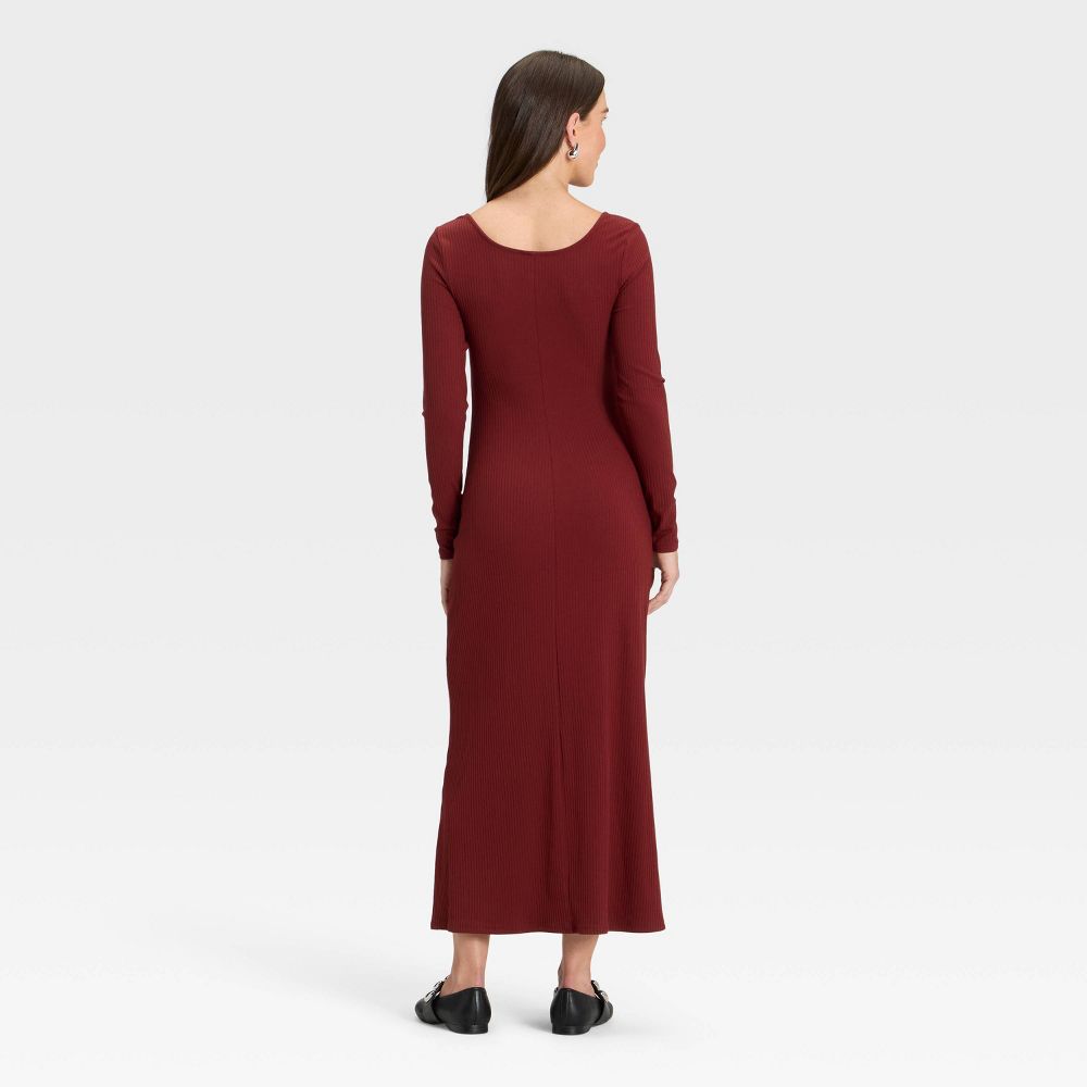 New - Women's Long Sleeve Rib-Knit Maxi Dress - A New Day™ Maroon M
