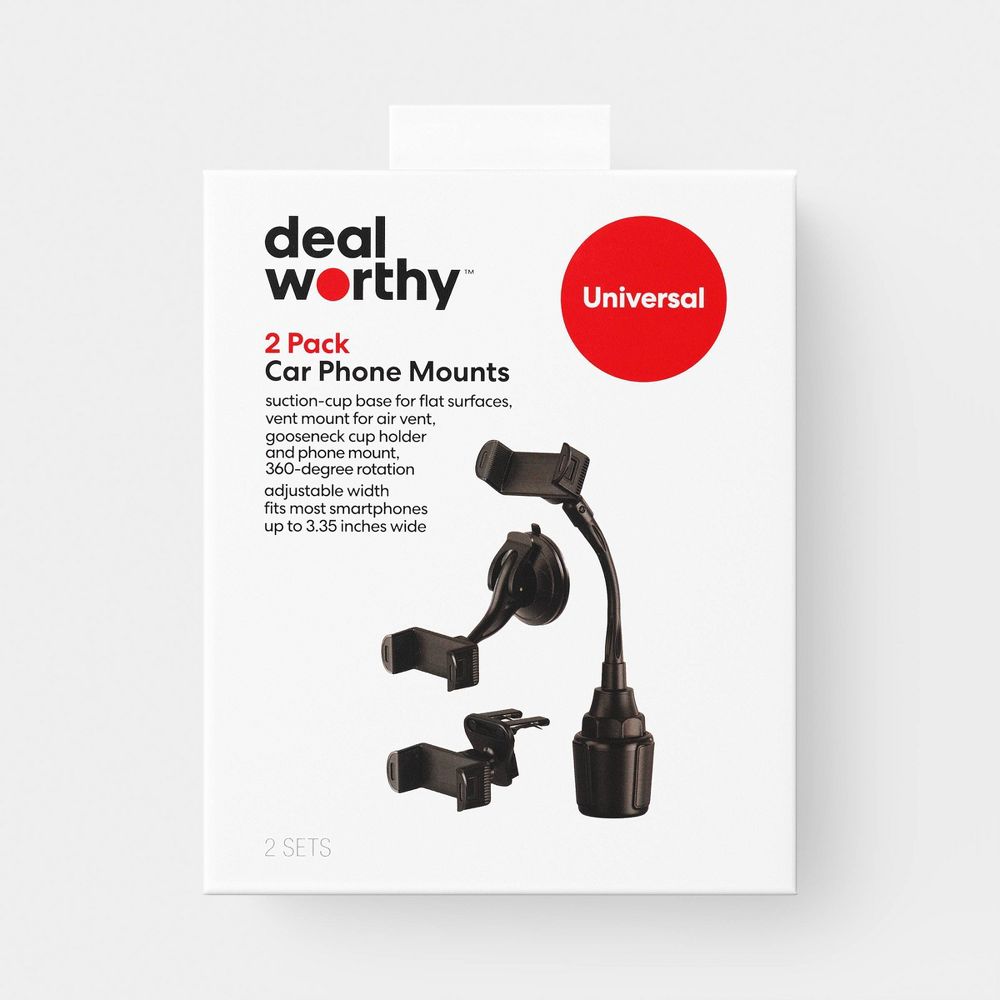 New - Car Mount (2-in-1) Matte Finish 2 pk - dealworthy™ Black