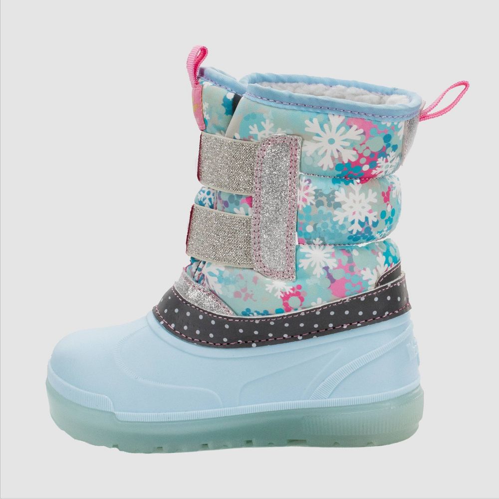 New - Western Chief Toddler Girls' Denali Lighted Faux Fur Snowflake Winter Boots - Blue 6T