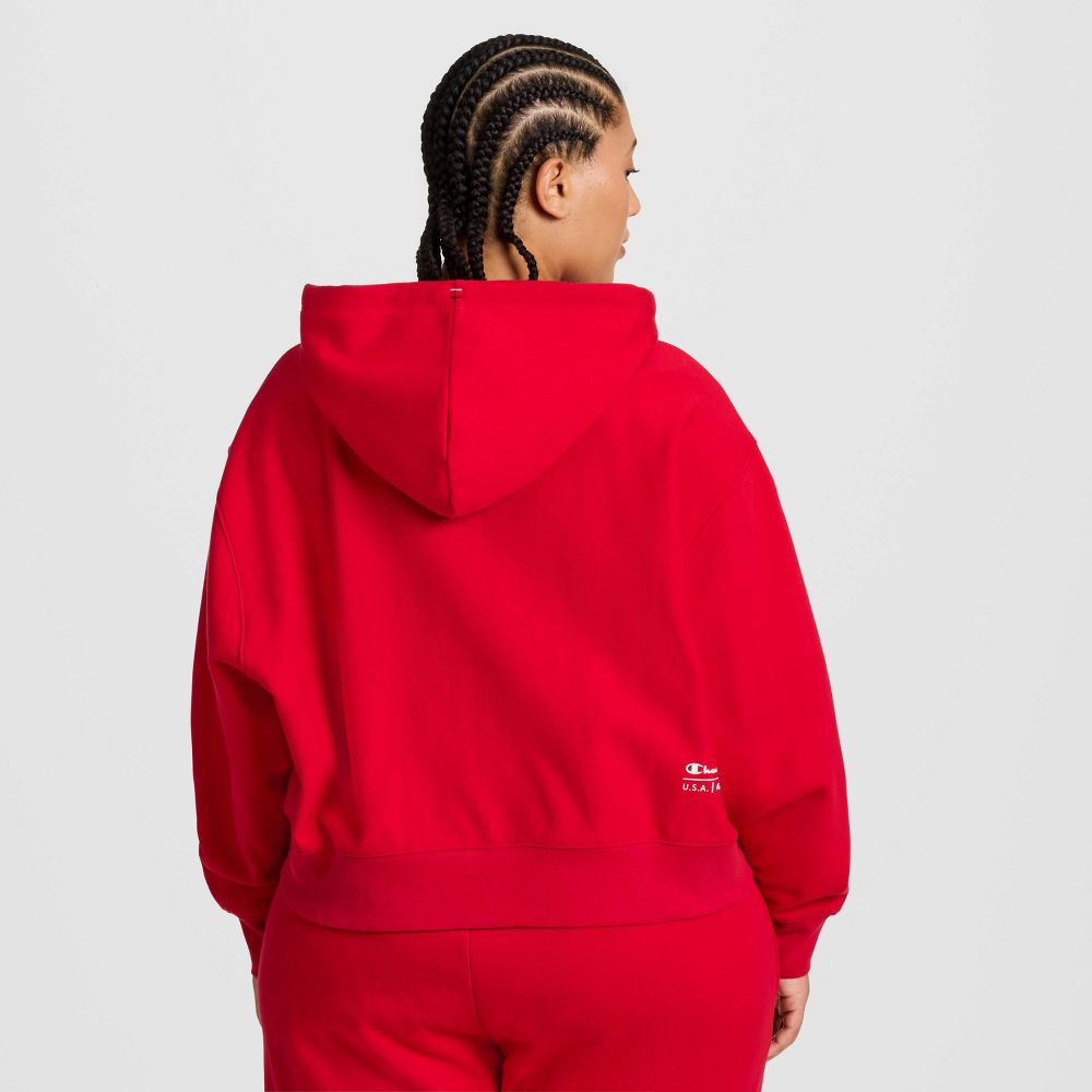 New - Champion Women's Cropped Fleece Zip-Up Sweatshirt - Red 2X