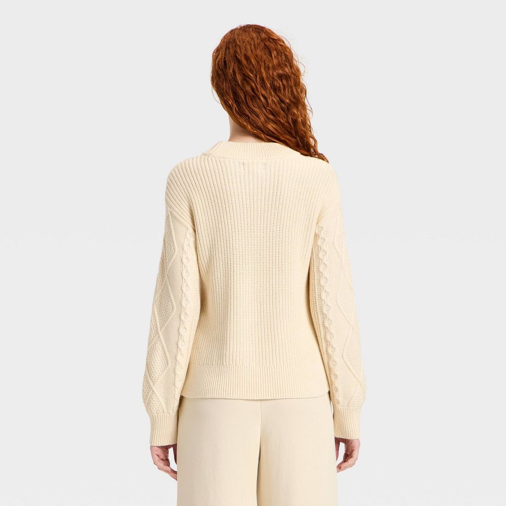 New - Women's Cozy Alpine Cable Knit Crewneck Pullover Sweater - Universal Thread™ Cream S