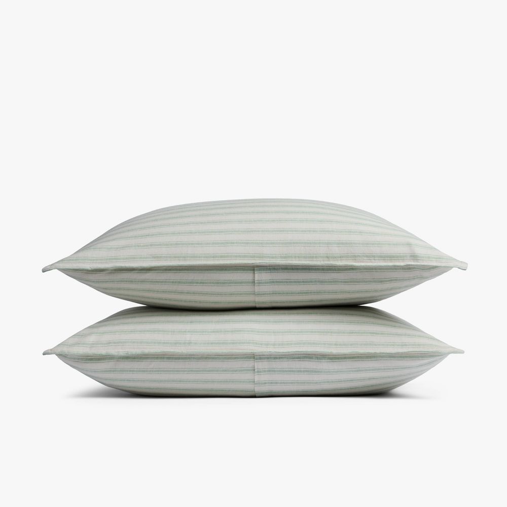 New - Standard Relaxed Linen Stripe Sham Set Jade & Parchment - Parachute for Target