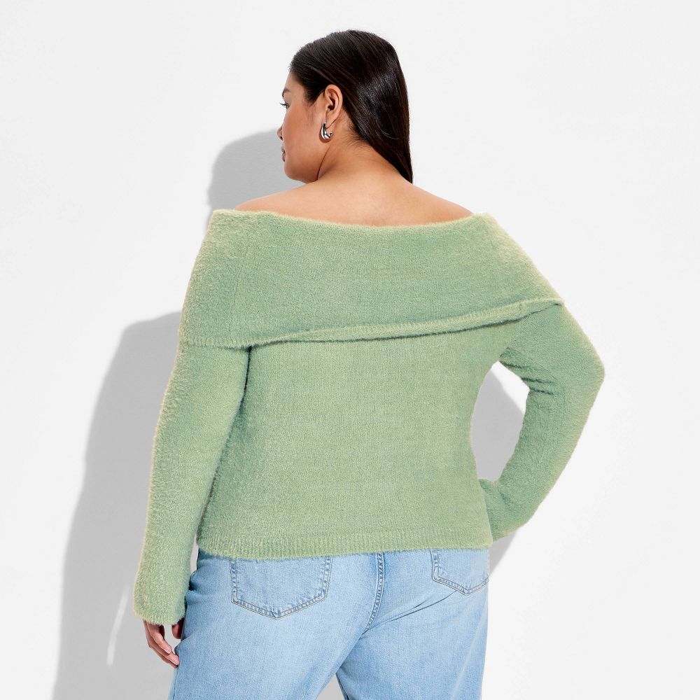 New - Women's Off the Shoulder Pullover Sweater - Wild Fable™ Sage Green XXL