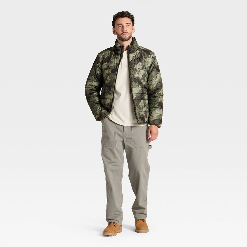 New - Men's Lightweight Puffer Jacket - Goodfellow & Co™ Camo Green M