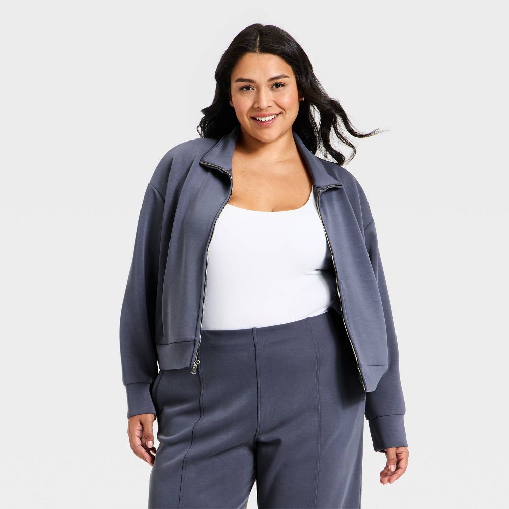 New - Women's Sandwash Zip-Up - A New Day™ Blue 3X
