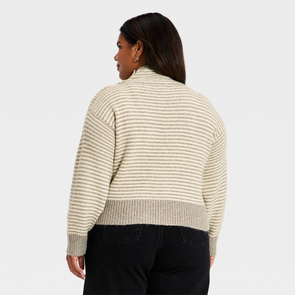 Open Box - Women's Long Sleeve Mock Turtleneck Button Pullover Sweater - Universal Thread™ Taupe Striped 1X