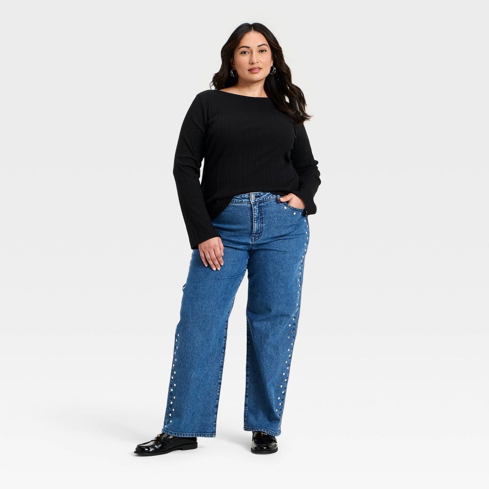 New - Women's Straight Leg Embellished Jeans - Ava & Viv™ Medium Wash 22