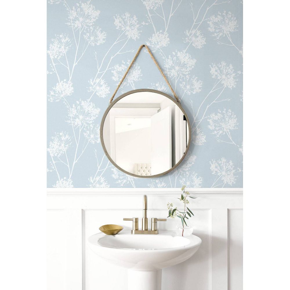 New - NextWall One O'Clock Botanical Peel and Stick Wallpaper Light Blue: Removable, Self-Adhesive, Washable, 30.75 Sq Ft Coverage