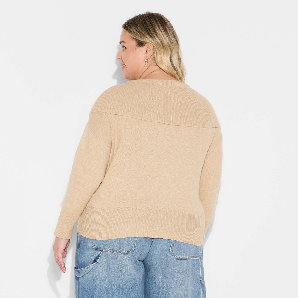 New - Women's Button-Down Collar Henley Sweater - Wild Fable™ Tan 3X