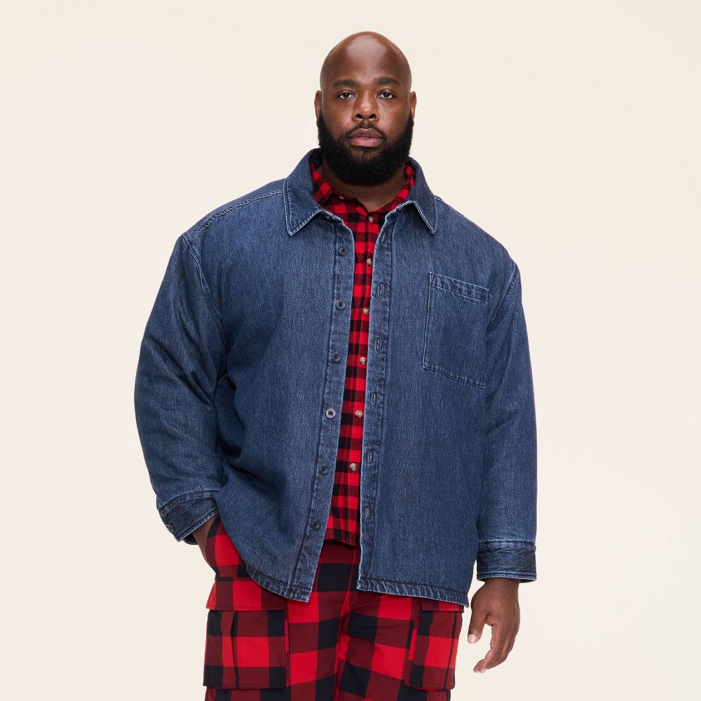New - Adult Tall Denim Shacket - Woolrich x Target Dark Wash Denim MT