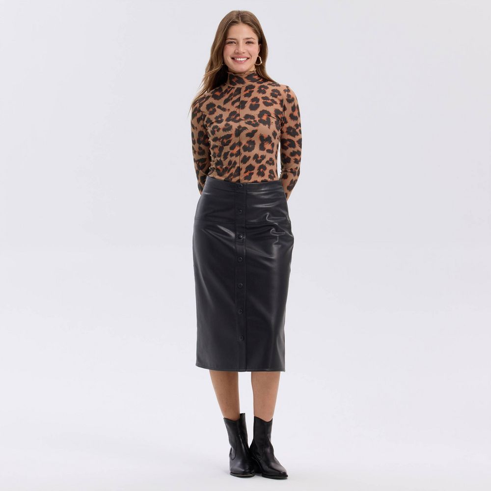 New - Women's Button-Front Midi A-Line Skirt - A New Day™ Black XL