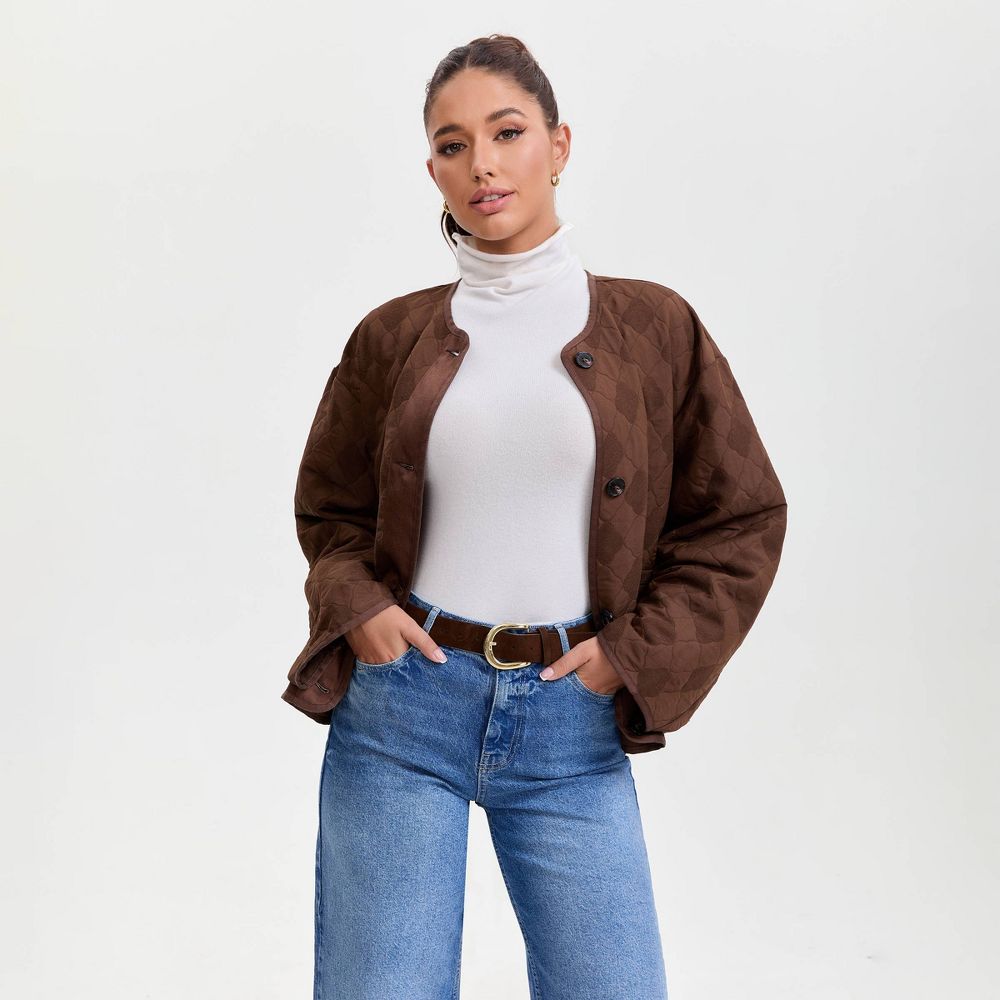 New - Women's Quilted Bomber Jacket - A New Day™ Brown S