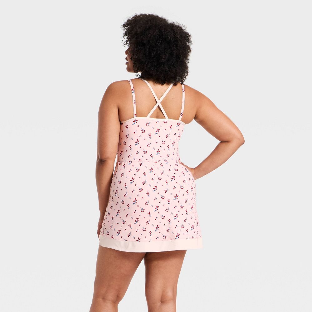 New - Women's Knit Strappy Active Dress - All In Motion™ Light Pink Floral S
