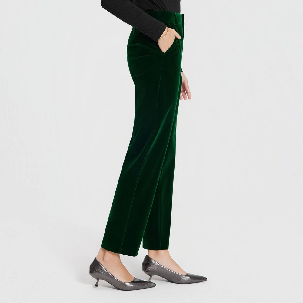 New - Women's Mid-Rise Velvet Tapered Trousers - A New Day™ Emerald Green 12