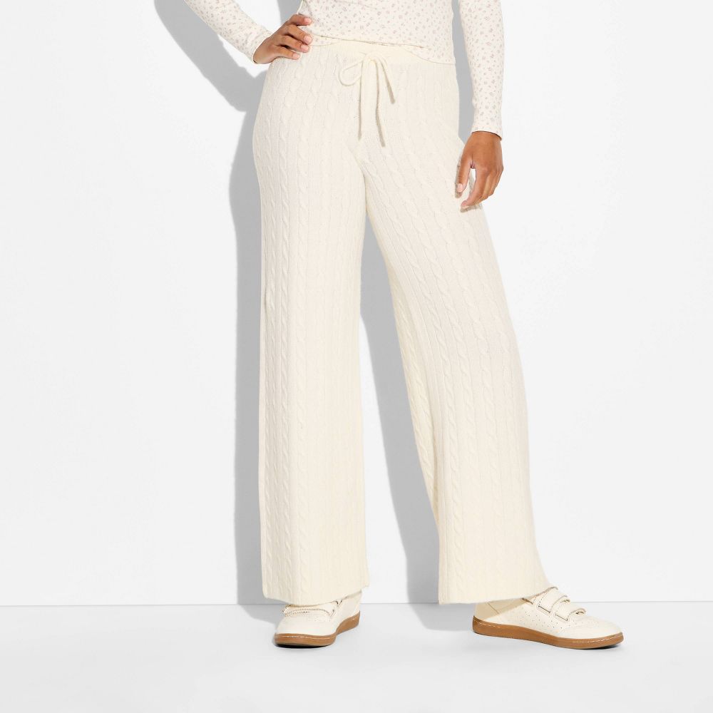 New - Women's Mid-Rise Cable Sweater Pants - Wild Fable™ Off-White XS
